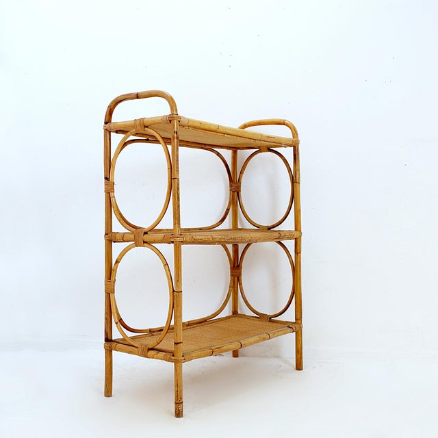 Vintage Bohemian Style Three-Tier Rattan Shelf, 1960s For Sale - Image 14 of 15