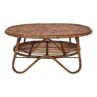 Italian Wicker and Rattan Coffee Table, 1970s For Sale