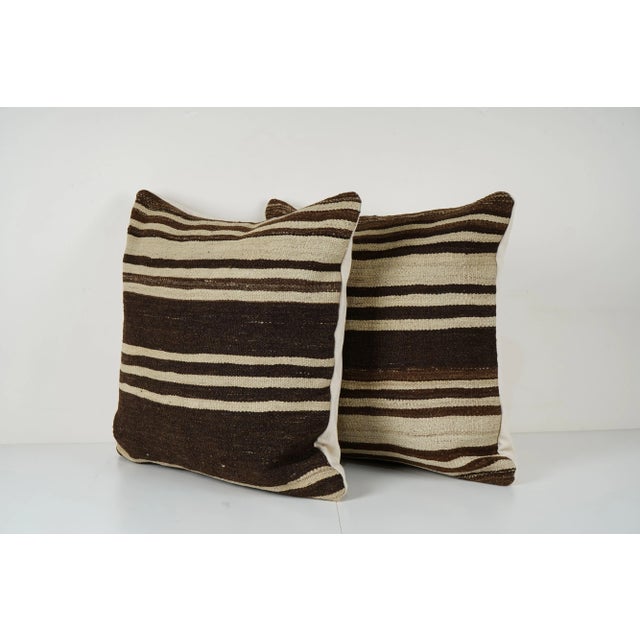 Mid-Century Modern Turkish Hemp Kilim Pillow Cover - A Pair For Sale - Image 3 of 4