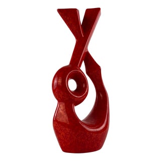 Vintage Red Glaze Ceramic Vase by Roberto Rigon for Bertoncello, 1970s For Sale
