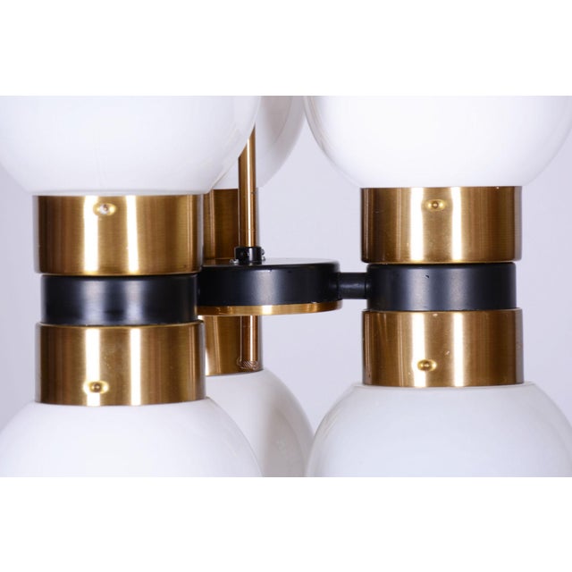Mid-Century Chandelier in Brass and Opaline Glass, Czech, 1960s For Sale - Image 4 of 11