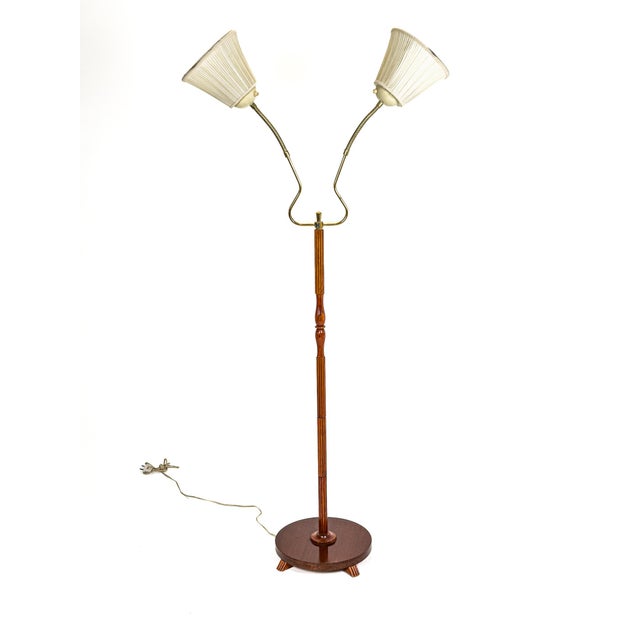 Swedish Modern Twin-Arm Floor Lamp in Teak and Brass, Sweden, 1950s For Sale - Image 10 of 10