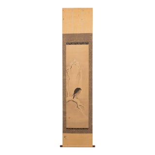 1920s Late Meiji to Early Showa Japanese Watercolor Scroll "The Crow and the Snow" For Sale