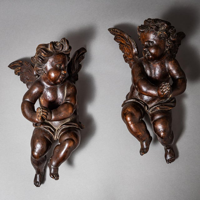 Brown Baroque Angels, 1700s, Set of 2 For Sale - Image 8 of 8