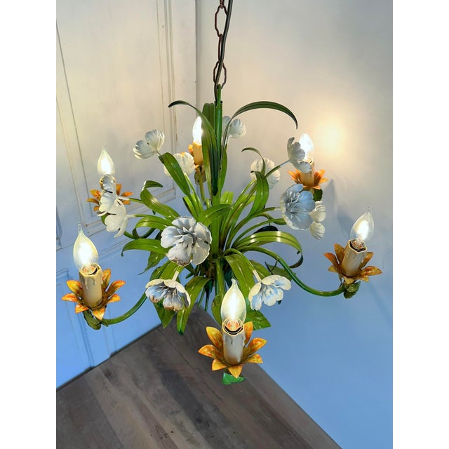 Vintage Floral Tole Chandelier, 1970 For Sale - Image 17 of 18
