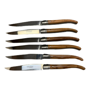 Vintage French Laguiole Tradition Olive Wood Steak Knives - Set of 6