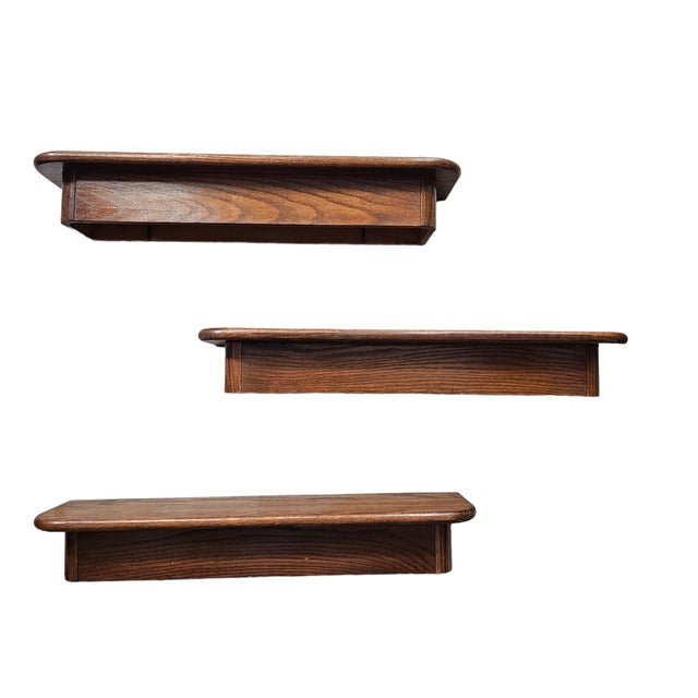 Mid Century Floating Oak Shelves Coved Rounded Corners Set of (2) 21"l For Sale In San Francisco - Image 6 of 7