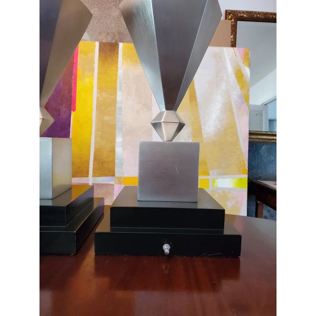Mid-Century Modern Vintage Mid-Century Diamond Shaped Silver Lamps - a Pair For Sale - Image 3 of 8