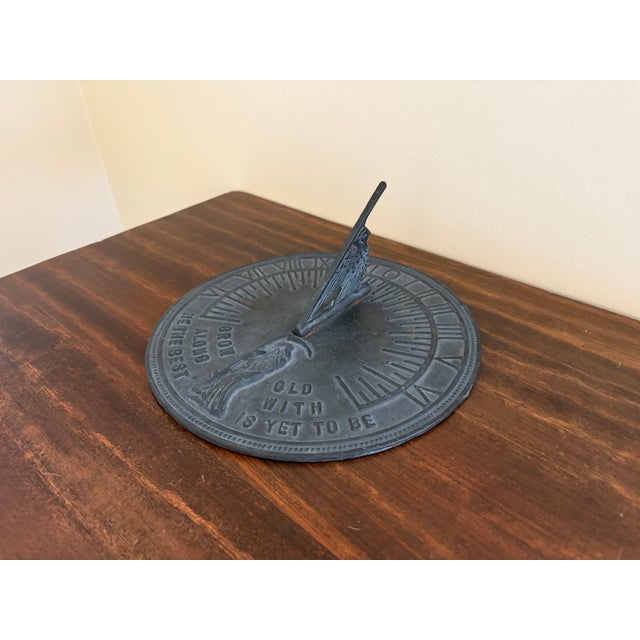Virginia Metalcrafters Vintage English Country Iron Garden Sundial "Grow Old Along With Me" For Sale - Image 4 of 9