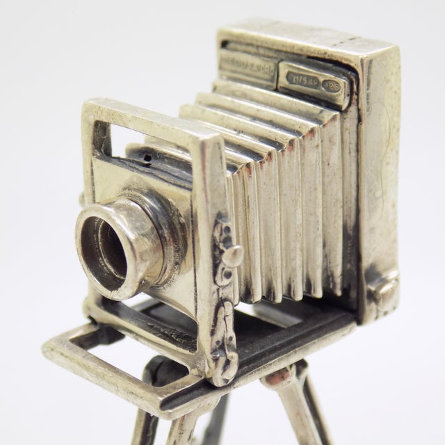 1970s Vintage Italian Handmade Genuine Sterling Silver 925 Camera Tripod Figurine Miniature, Made in Tuscany (Arezzo) For Sale - Image 5 of 9
