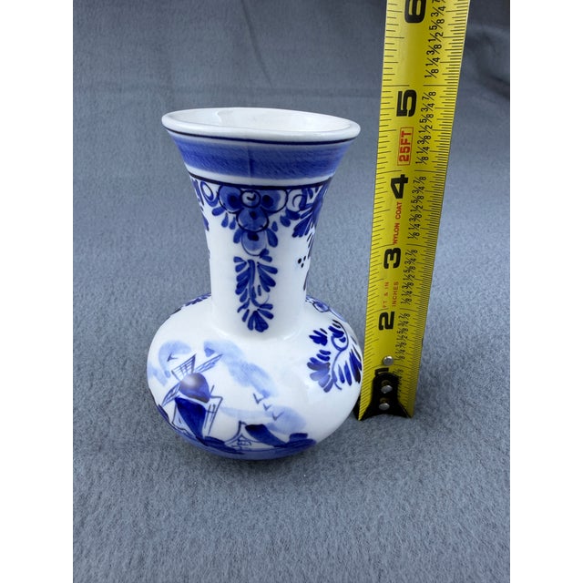 Vintage Hand-Painted Delft Blue Bud Vase, Windmill Motif, Pattern 528 For Sale - Image 11 of 18