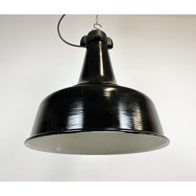 Industrial Black Pendant Factory Lamp with Cast Iron Top, 1970s For Sale - Image 6 of 17