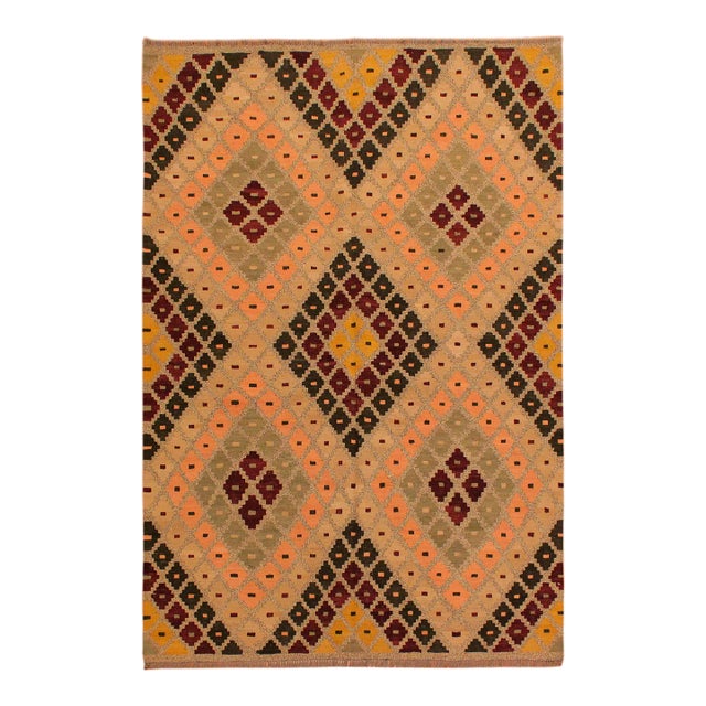 1980s 1980s Rustic Kilim Tan Beige Wool Rug - 5'4" X 6'8" For Sale