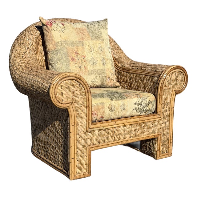 Late 20th Century Ralph Lauren Attributed Wicker Rattan Lounge Chair For Sale