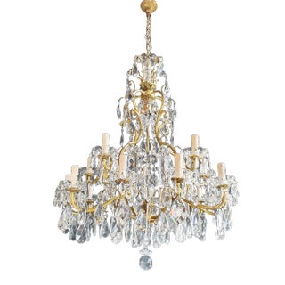 1930s Art Nouveau Style Brass Crystal Chandelier For Sale