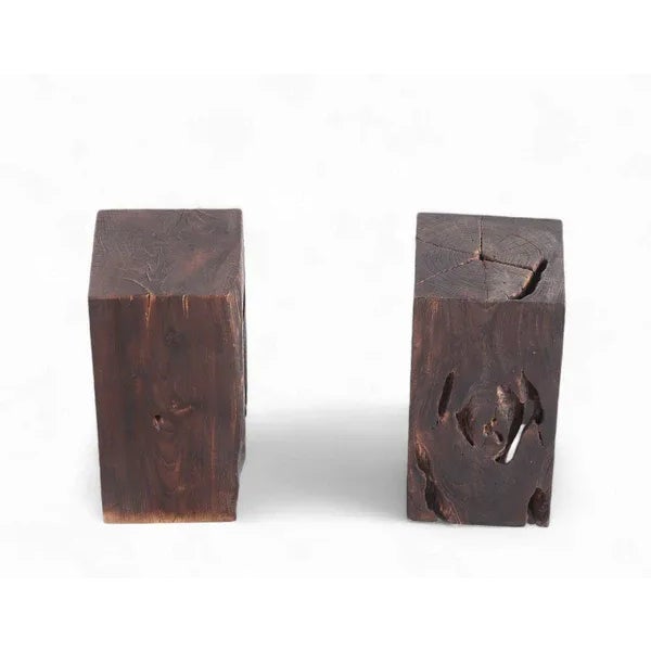 Pair Sculptured Teak Accent or Side Table or Stool 13.2 For Sale - Image 9 of 9