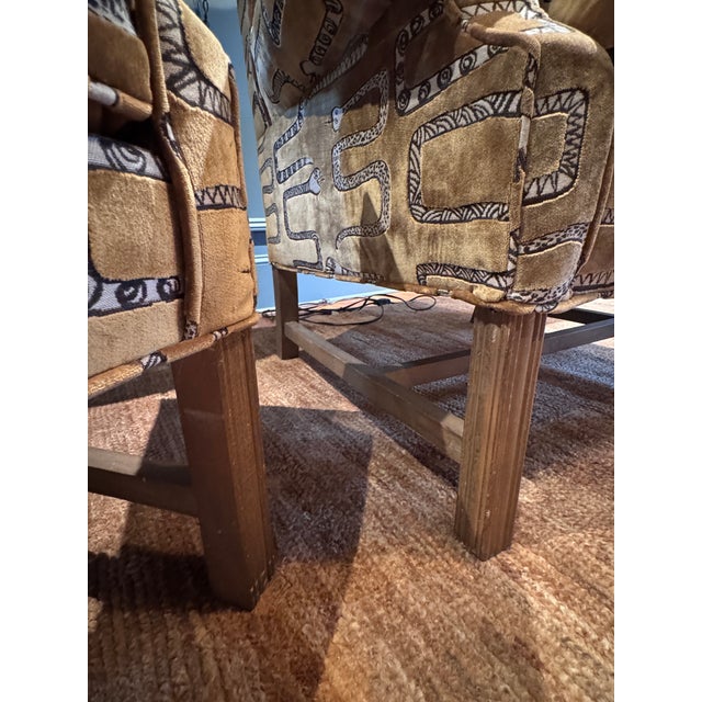 Chippendale Pair of Woven Snake Velvet Chippendale Style Wing Chairs For Sale - Image 3 of 6