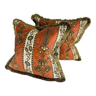 Vintage Brunschwig and Fils French Country Style Cotton Print Pillows/a Pair For Sale