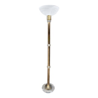 Mid-Century Brass & Lucite Torchiere Floor Lamp For Sale