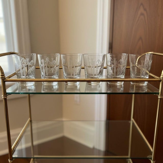 Glass Vintage Mid-Century Modern Sasaki Noritake Bamboo Etched Rocks Glasses- Set 6 For Sale - Image 7 of 11