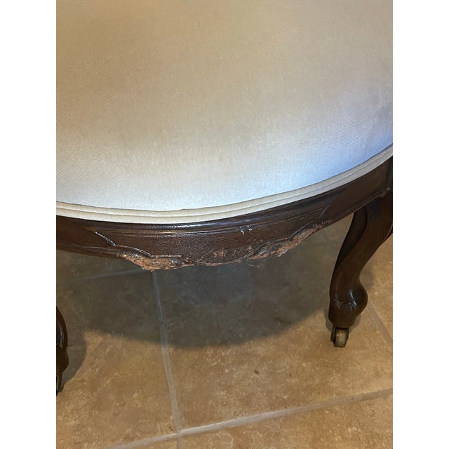 Victorian Revival Carved Wood & Tufted Upholstered Parlor Chairs – Pair For Sale - Image 9 of 12