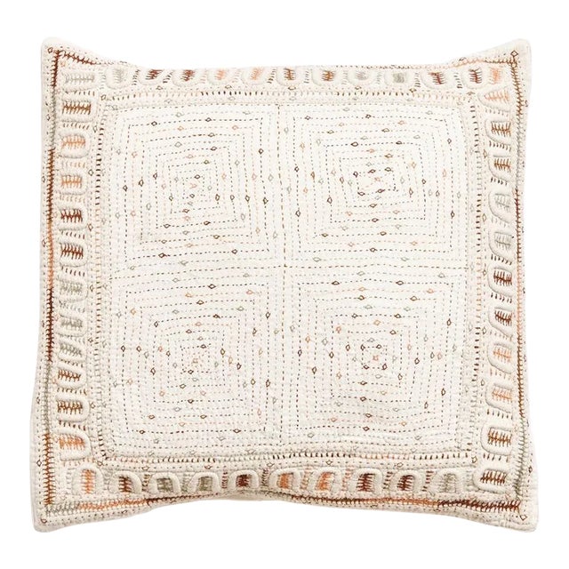 Maze Fully Hand Embroidered Pillow in Organic Cotton For Sale