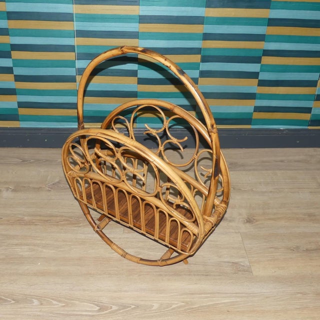 Large Bamboo and Bentwood Newspaper Rack For Sale - Image 4 of 9
