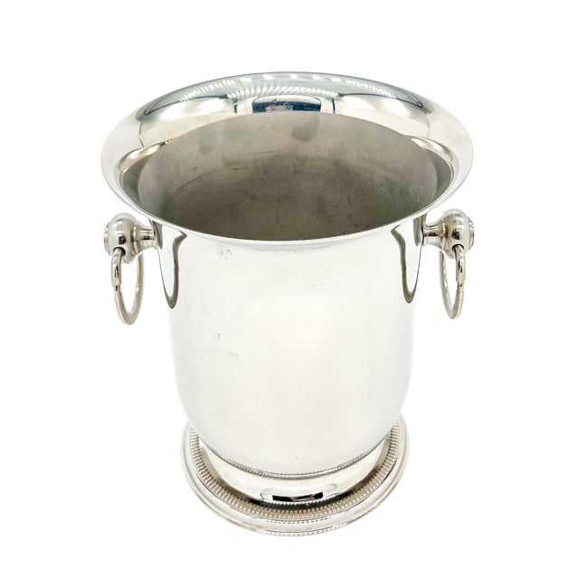 Mid-Century Modern Vintage French Jean Couzon Stainless Steel Champagne Bucket / Wine Cooler With Ring Handles – Hollywood Regency / Neoclassical For Sale - Image 3 of 12