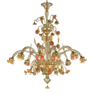 Artistic Venetian “Sunflowers” Murano Glass Chandelier For Sale