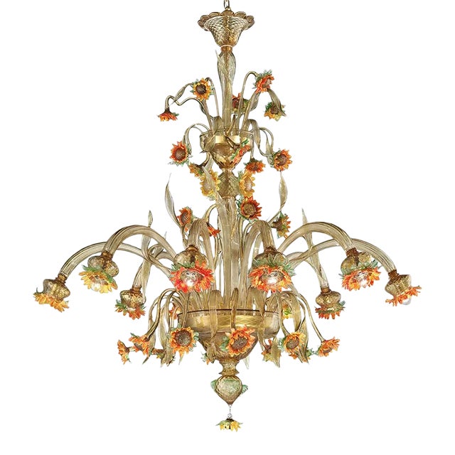 Artistic Venetian “Sunflowers” Murano Glass Chandelier For Sale