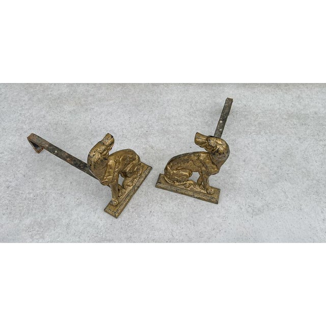 1930s Brass and Iron Dogs Fireplace Andirons, 1930s, Set of 2 For Sale - Image 5 of 11