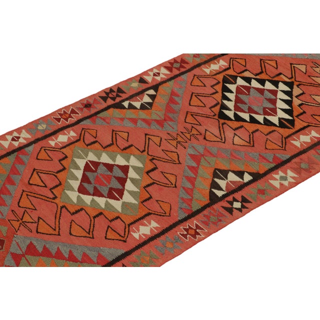 Rug & Kilim Vintage Kilim Tribal Runner in Coral Pink With Multicolor Geometric Patterns For Sale - Image 4 of 8