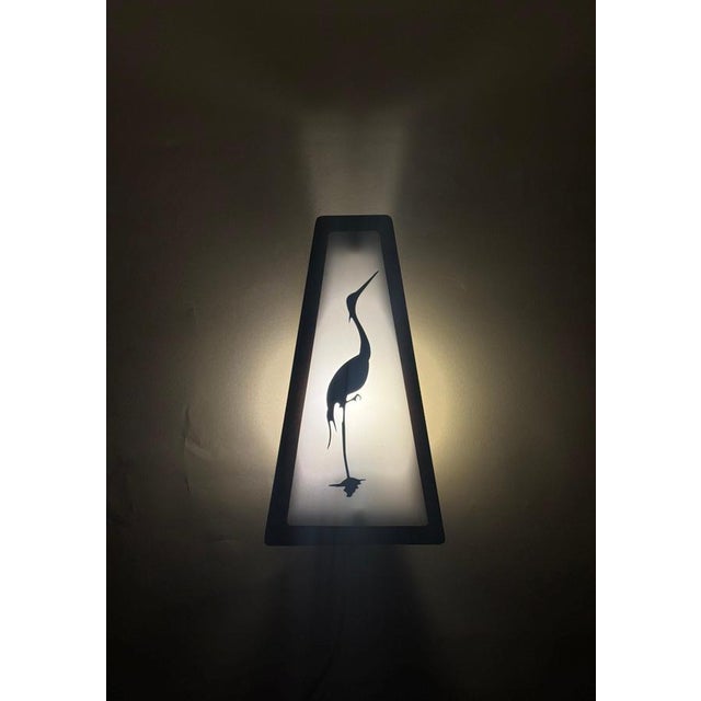 Mid-Century Modern Copper and Acrylic Glass Wall Lights with Heron & Dragonfly, 1950s, Set of 2 For Sale - Image 13 of 17