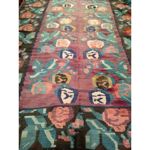 Pink Vintage Caucasian Karabagh Kilim, Flat-Woven Wool, Allover Floral Pattern, 7x10 For Sale - Image 8 of 8
