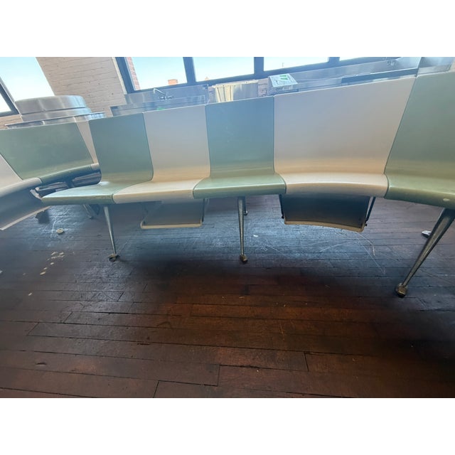 Brunswick Co. Brunswick Bowling Alley Seating – Mid‑Century Modular Curved Bench in Green & White For Sale - Image 4 of 12