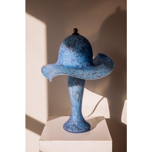 Pâte De Verre Mushroom Table Lamp in Blue-Speckled Glass, France, 1980s For Sale - Image 9 of 9