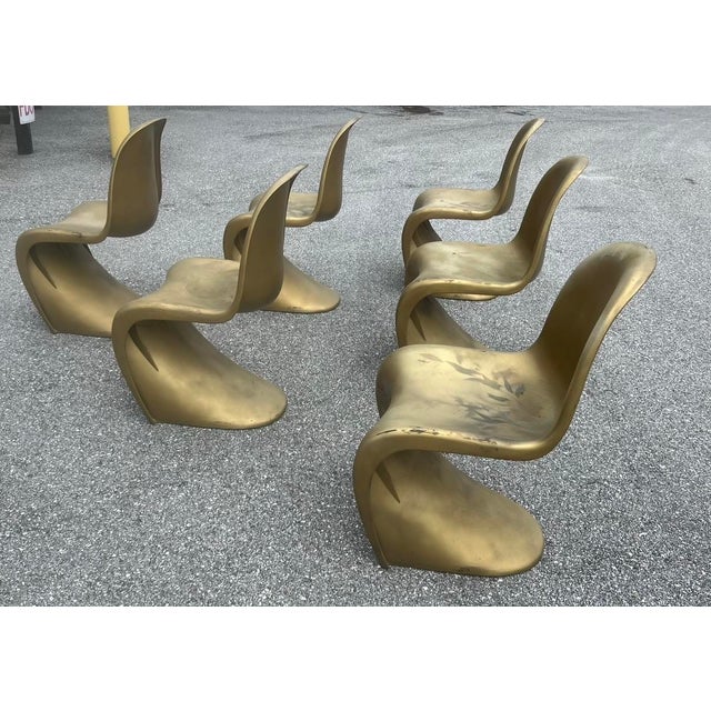 Postmodern Gold Plastic Side Chairs in the Style of Verner Panton From Vitra, 1990s For Sale In West Palm - Image 6 of 10