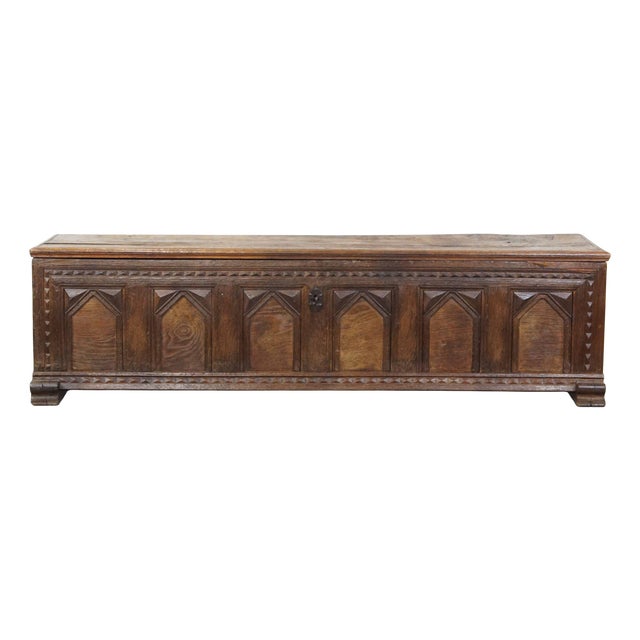 17th Century Bench Chest with Wood Carvings For Sale