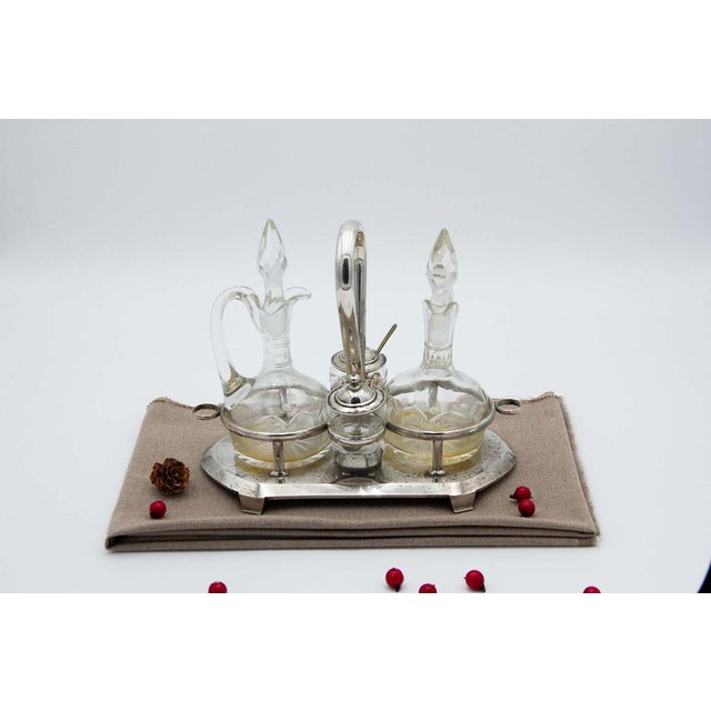 Acid-Etched Glass Cruets and Salt and Pepper Shakers, Set of 5 For Sale - Image 6 of 6