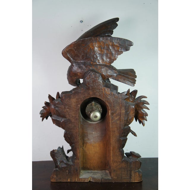 Brown Antique German Black Forest Eagle Chamois Mantel Hunt Clock For Sale - Image 8 of 13