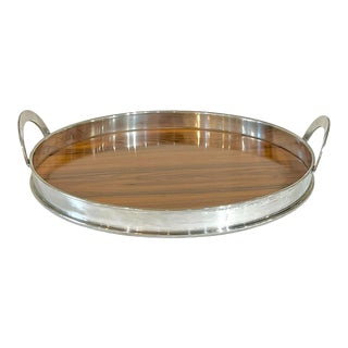 Vintage Italian Art Deco Style Silver Plate Gallery Bar Cocktail Tray For Sale