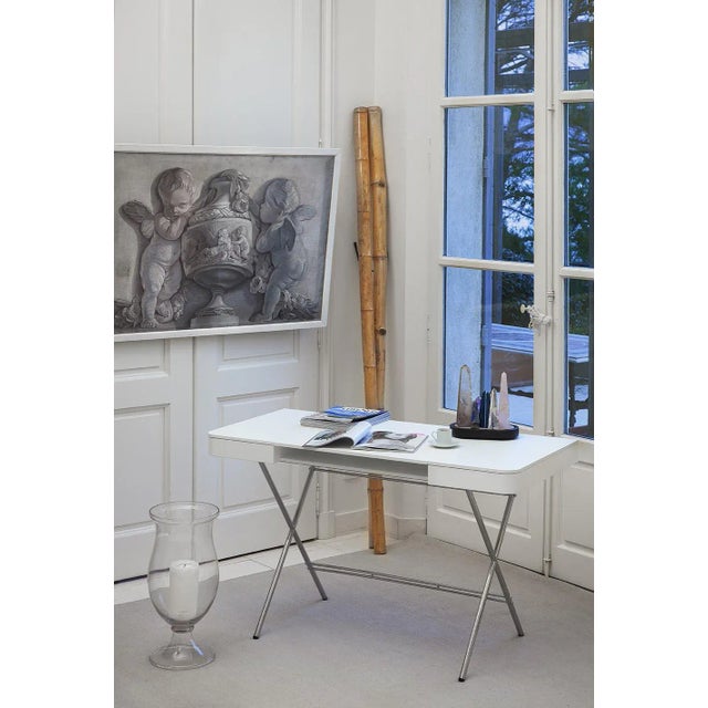Cosimo Desk with White Mat Lacquered Top & Chrome Frame by Marco Zanuso Jr. for Adentro, 2017 For Sale - Image 13 of 14
