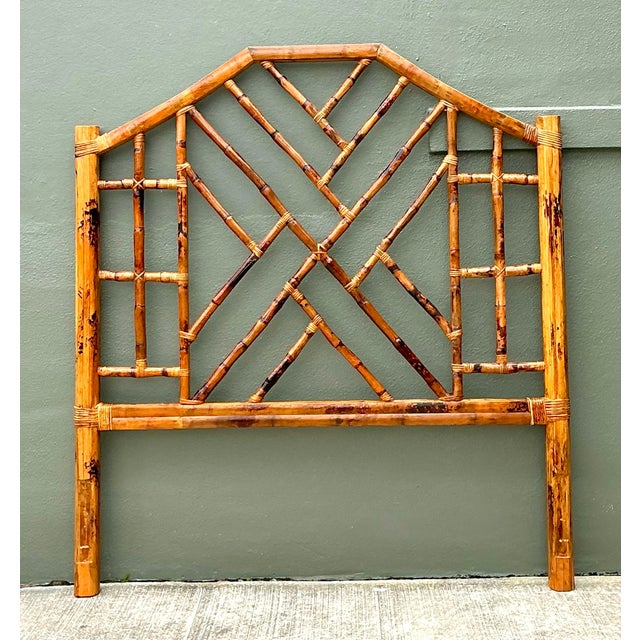 Vintage Kenian Burnt Bamboo a Chinese Chippendale Queen Headboard For Sale - Image 10 of 12