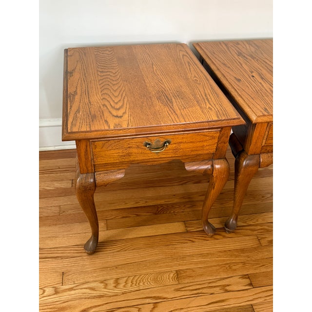 Wood Late 20th Century Broyhill Oak Queen Anne Side Tables For Sale - Image 7 of 16