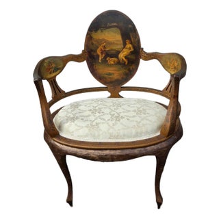 19th Century French Louis XV Style Hand-Painted Romantic Armchair For Sale
