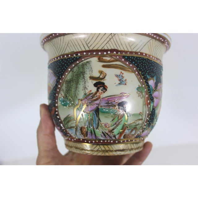 Vintage Small Hand Painted Chinese Planter With Gold Details For Sale - Image 9 of 10