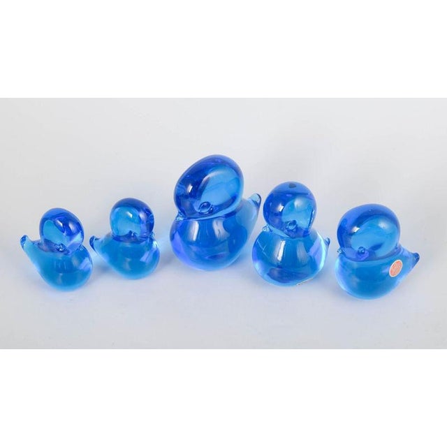 Josef marcolin for fm ronneby, set of five duck figurines. Set of five handcrafted duck figurines in blue art glass. The...