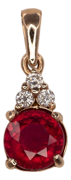 Madagascar Ruby Pendant With Natural Diamonds in Solid 14k Gold – Round 4.5mm