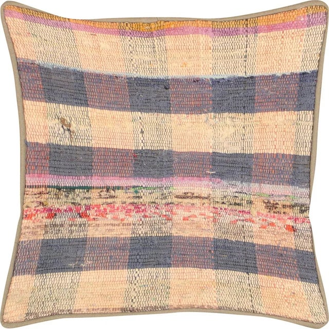 1960s Turkish Rag Pillow. Sewn with fragments of vintage hand made Anatolian cotton & linen kilims. Fiber fill. 523049