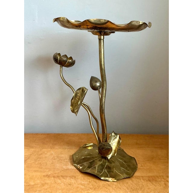 Vintage Carole Stupell Brass Lotus Leaf Accent Table For Sale - Image 9 of 14